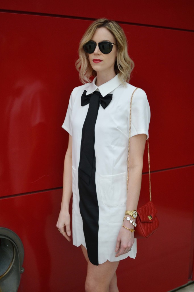 black and white bow dress