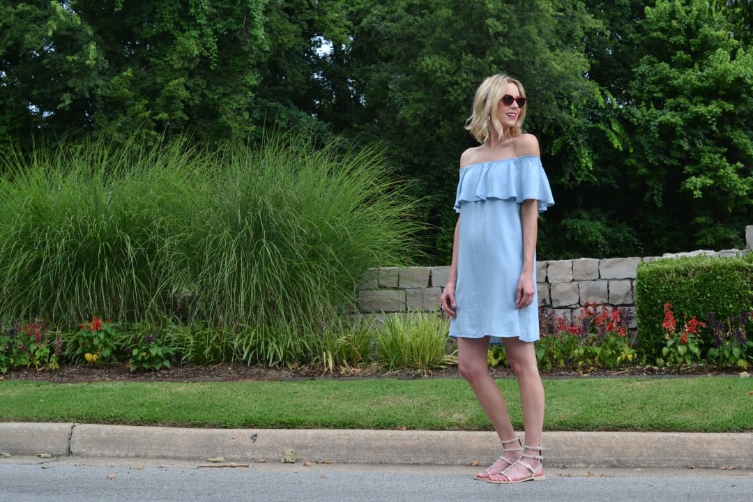 Off Shoulder Denim Mini Dress