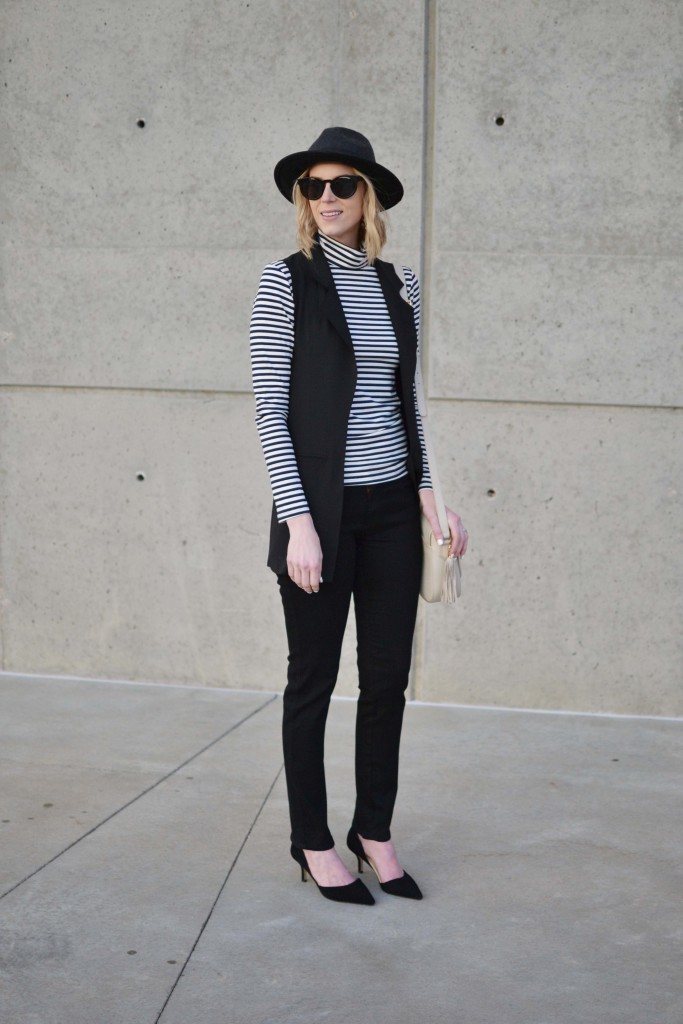 shop and dash with Fabrizio Gianni, hat, striped turtleneck, black jeans, military jacket