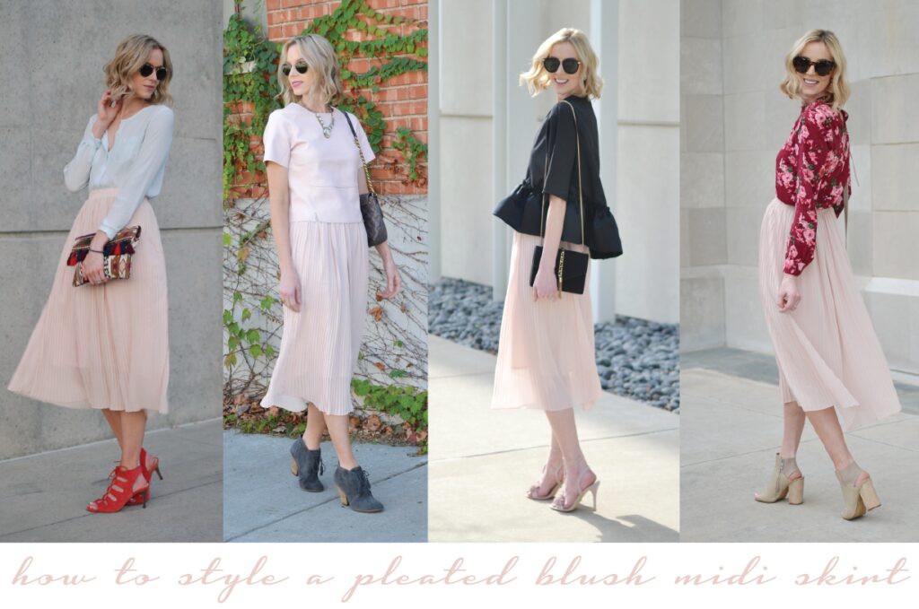 4 ways to style a pleated blush midi skirt