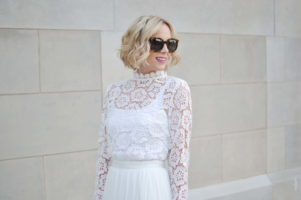 white chicwish maxi dress, karen walker sunglasses