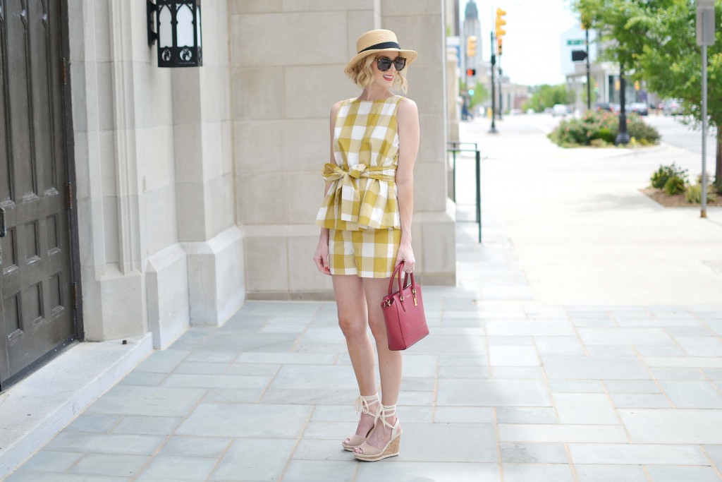 This Ann Taylor matching gingham short and top set is perfect for spring and summer with lace up wedges and a hat!