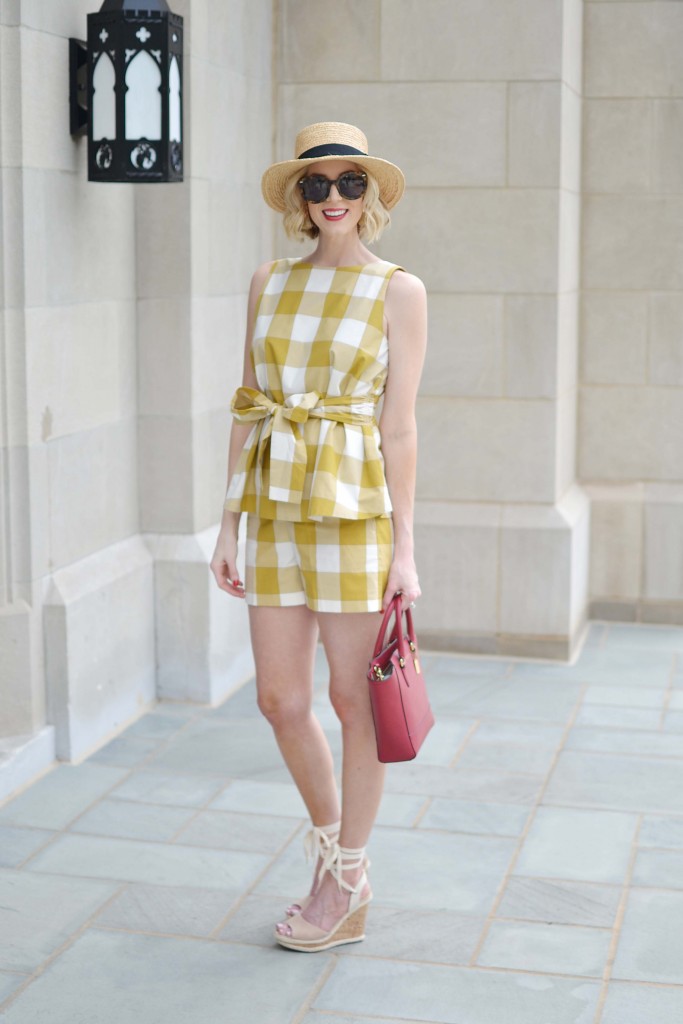 This Ann Taylor matching gingham short and top set is perfect for spring and summer with lace up wedges and a hat!