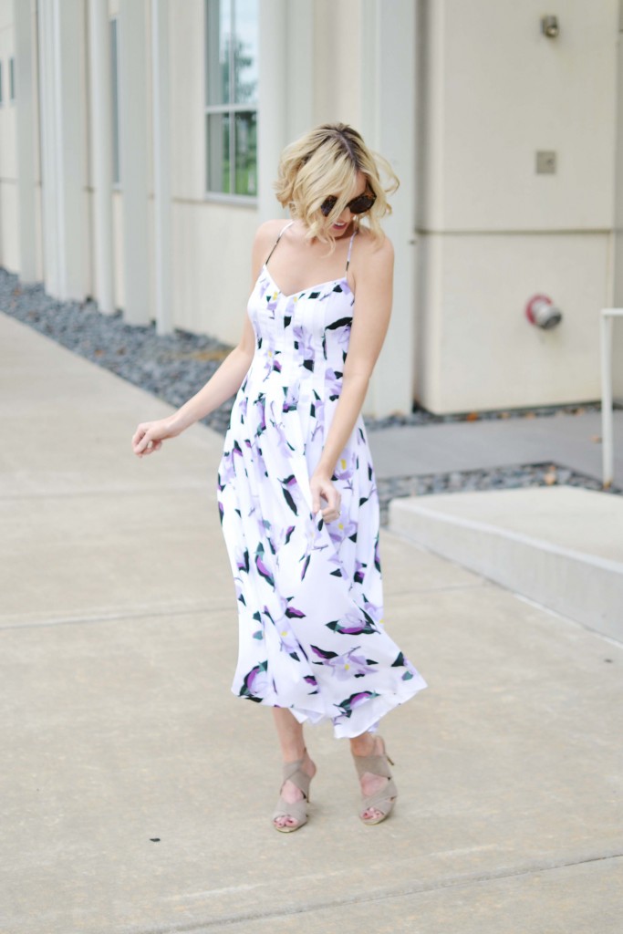 Banana Republic floral dress, taupe heels, spring dresses, spring outfit