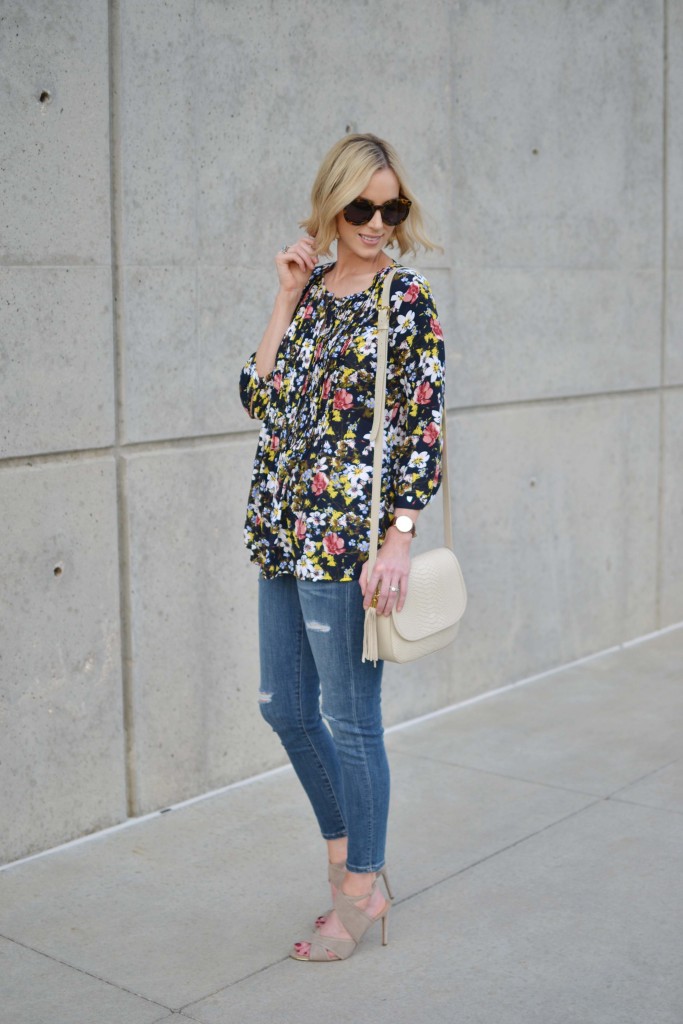 foral and distressed denim
