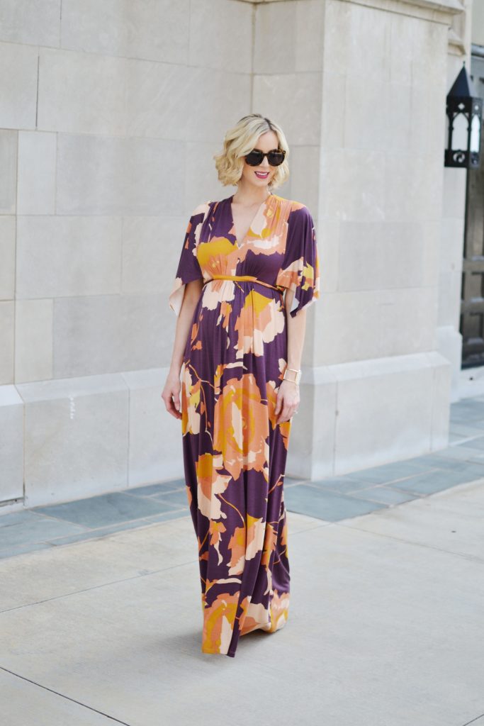 Pea in the Pod floral kimono maxi dress, maternity style, pregnancy