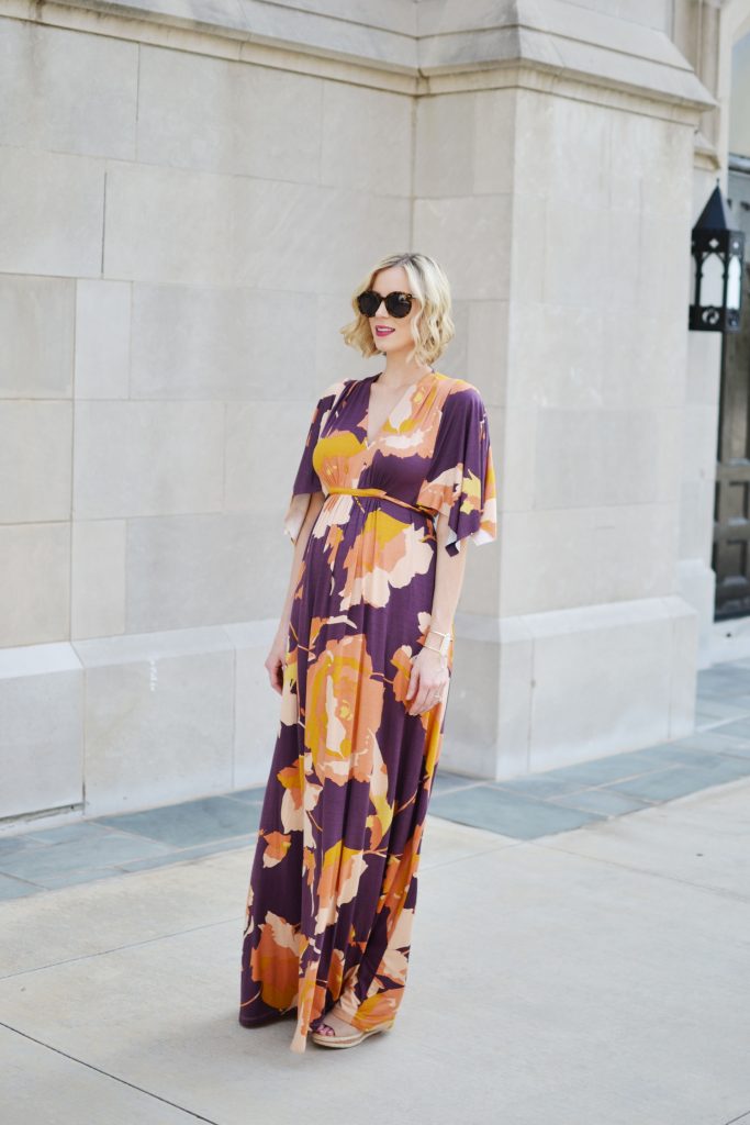 Pea in the Pod floral kimono maxi dress, maternity style, pregnancy