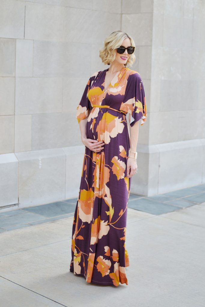 Pea in the Pod floral kimono maxi dress, maternity style, pregnancy