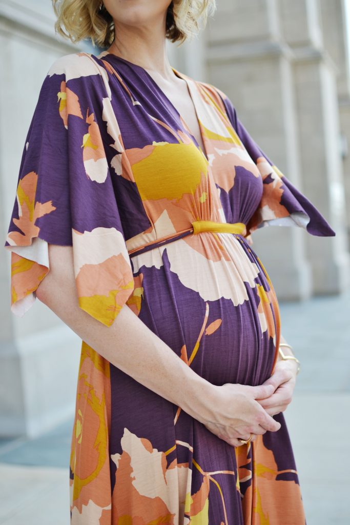Pea in the Pod floral kimono maxi dress, maternity style, pregnancy