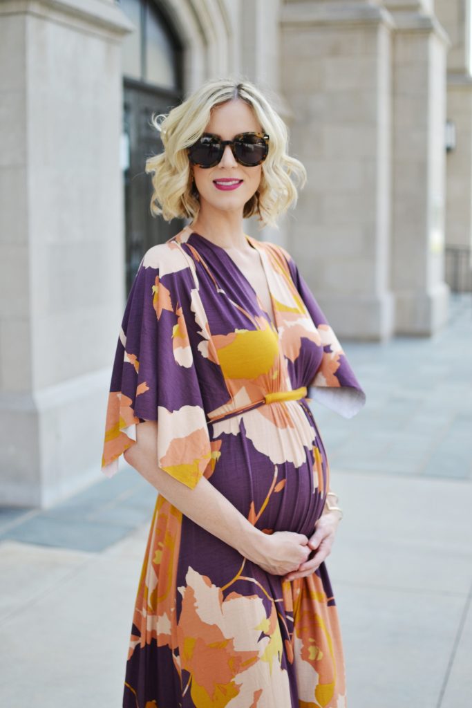 Pea in the Pod floral kimono maxi dress, maternity style, pregnancy