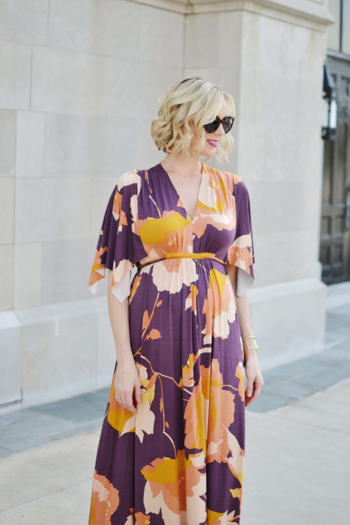 Pea in the Pod floral kimono maxi dress, maternity style, pregnancy