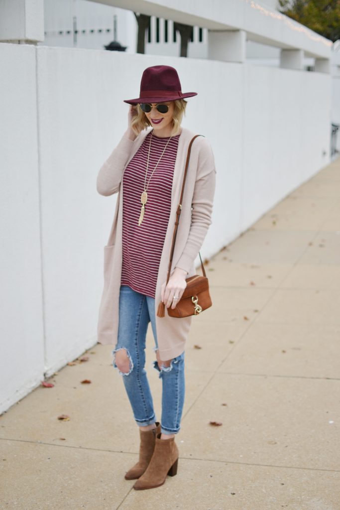 casual outfit idea, jeans, cardigan, booties