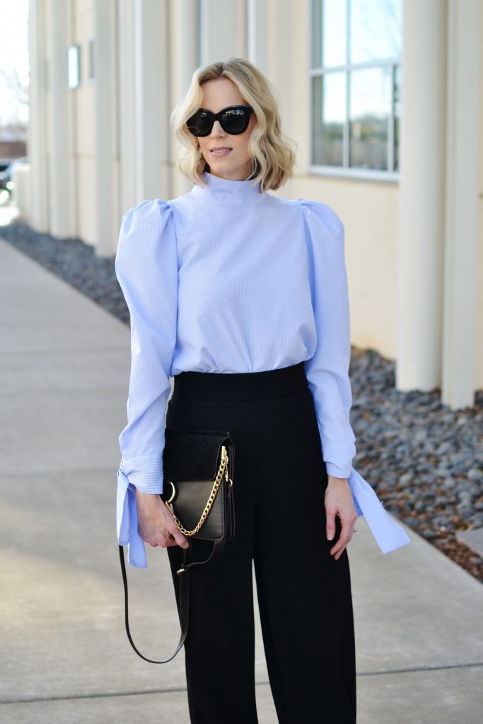 culottes and blouse with statement sleeves