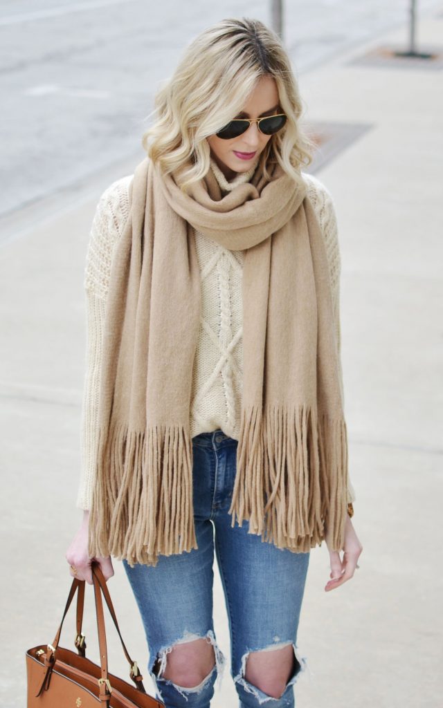 neutral jeans and sweater outfit