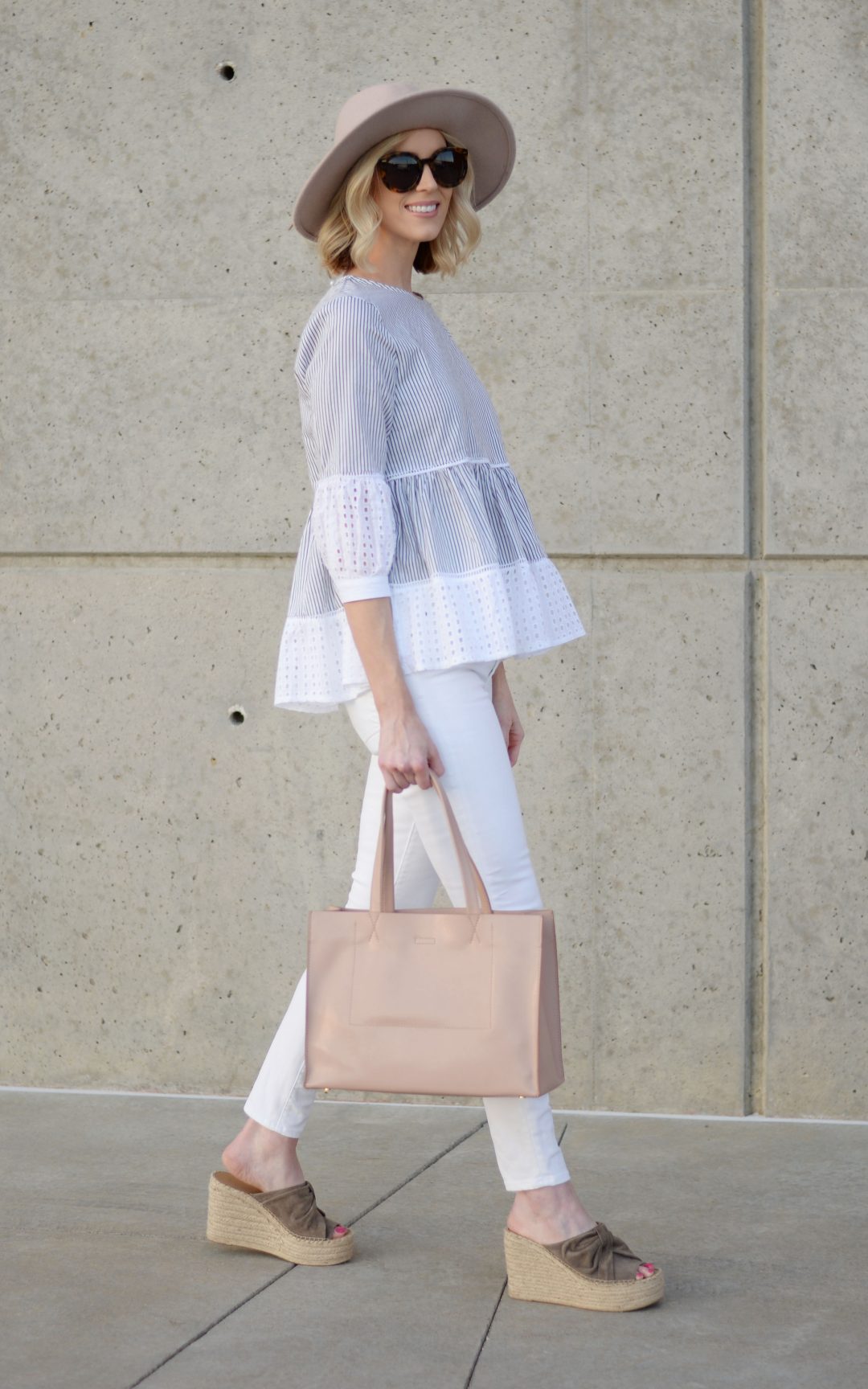 Striped Peplum Top With Bow Details