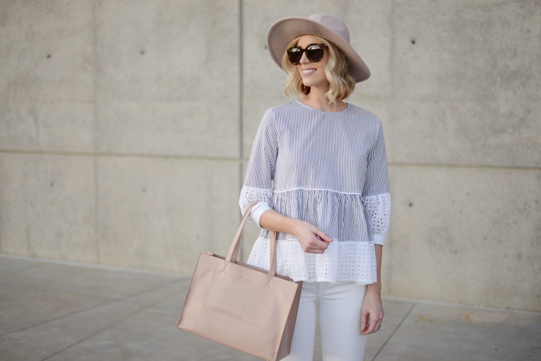 Aemi+Co Flounce Sleeve Eyelet Peplum Top