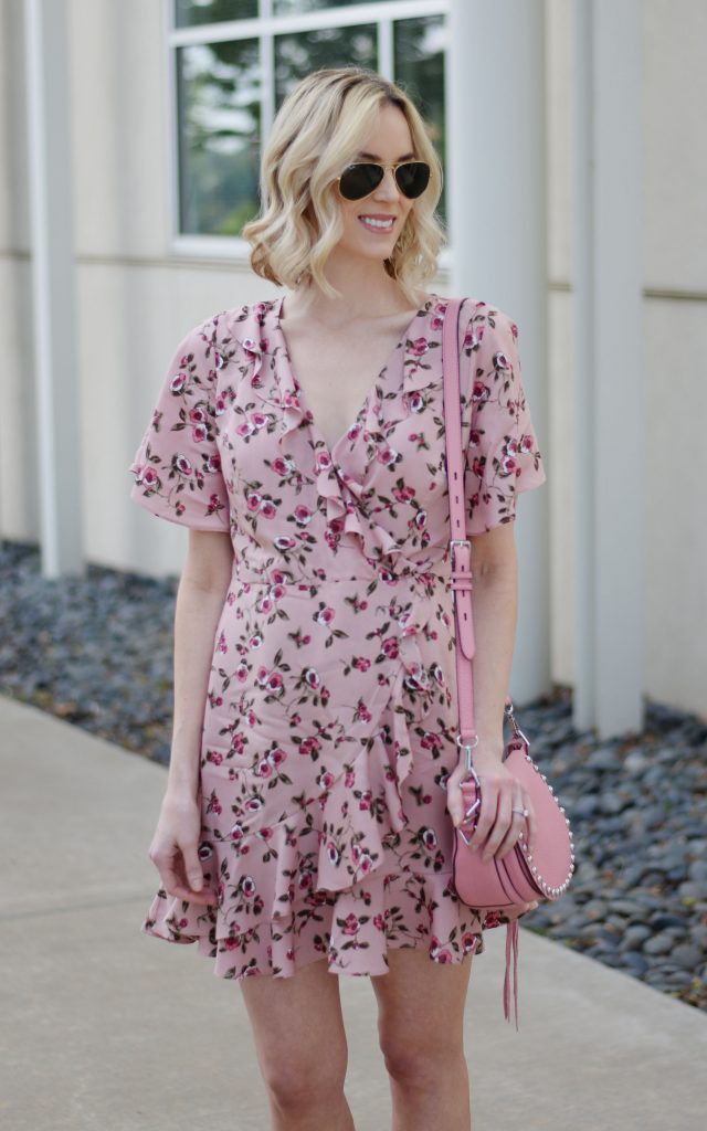 how to shop at SheIn, pink floral wrap dress
