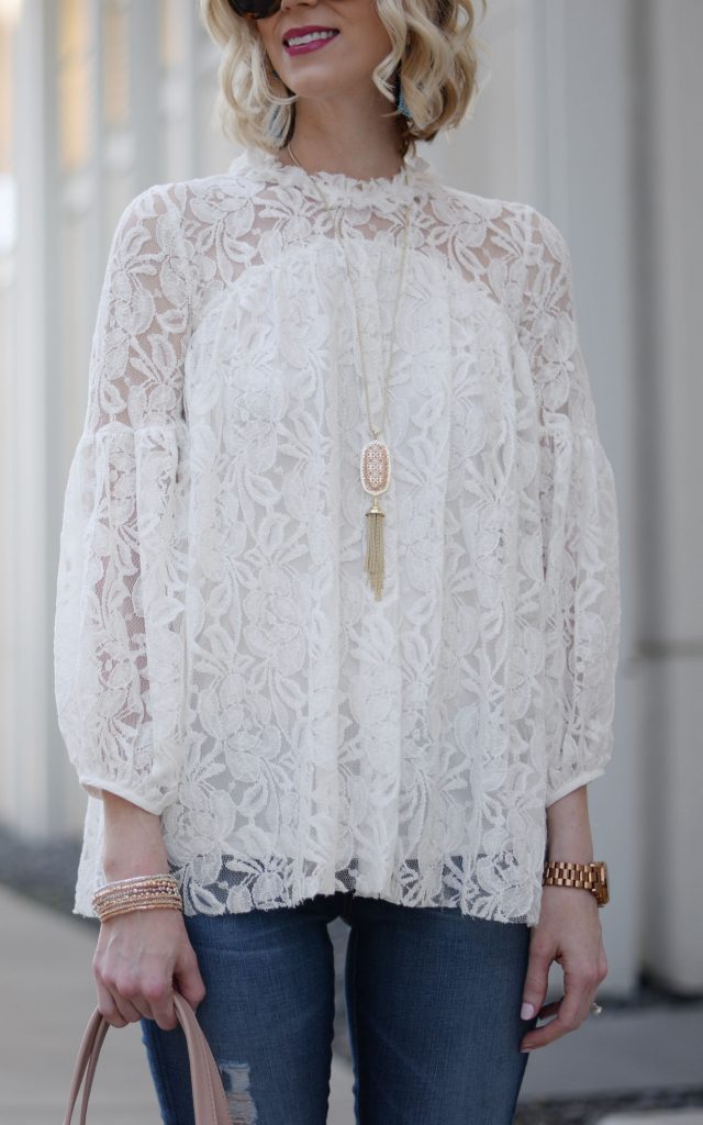 white lace overlay blouse