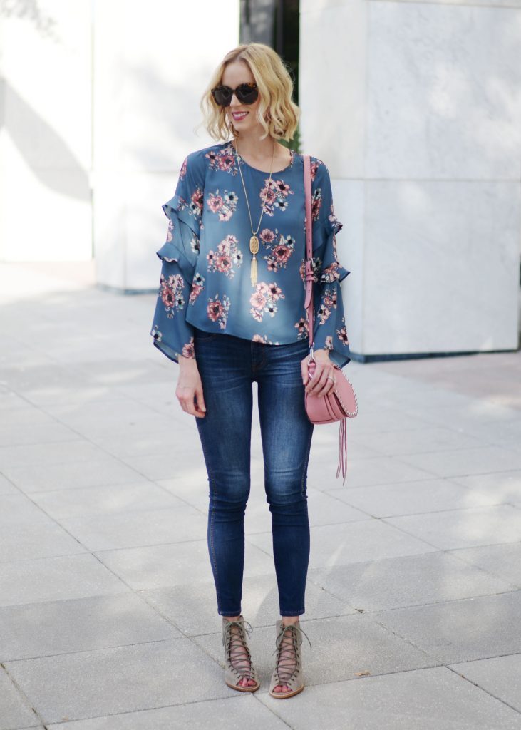 Nordstrom anniversary sale 2017 picks, lush floral top, jeans, Jeffrey Campbell cors booties