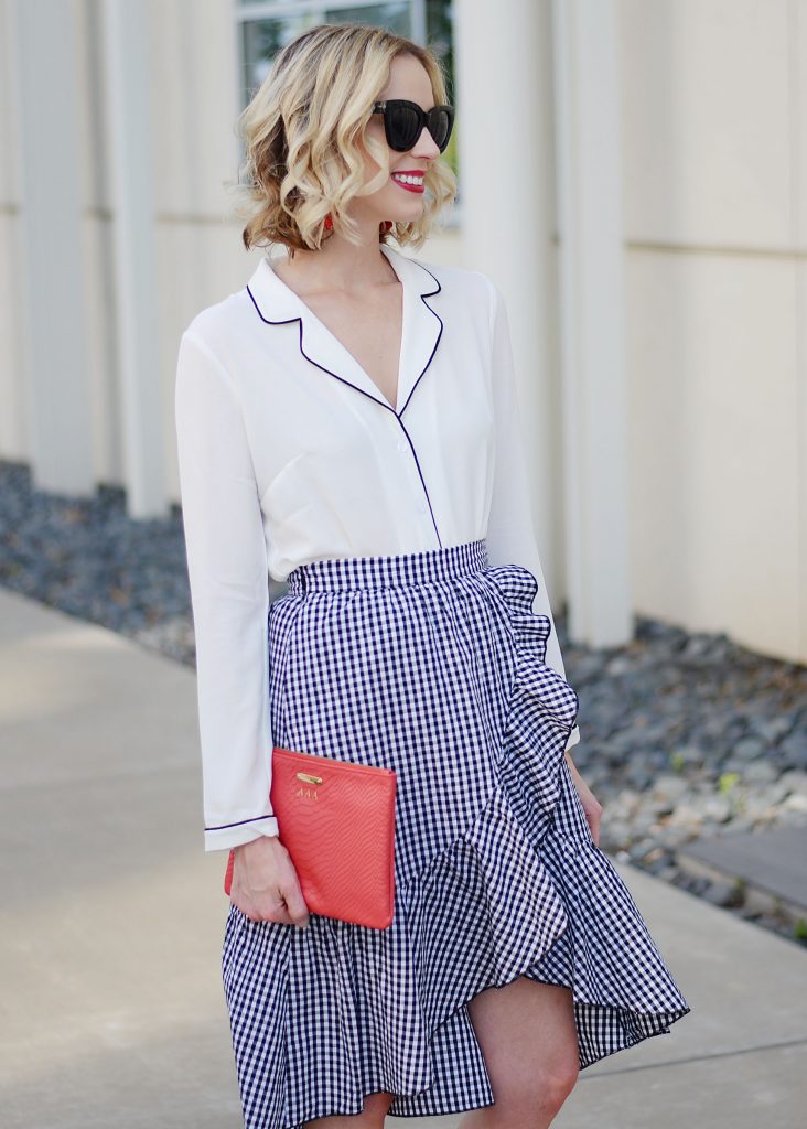 5 Easy Ways to Style a Pajama Top, pj top trend, how to style a pj top, gingham skirt