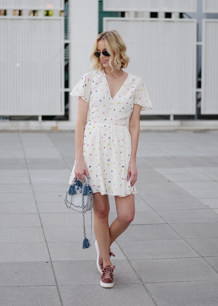 styling a dress with sneakers, rebecca minkoff crosby minidress, velvet sneakers