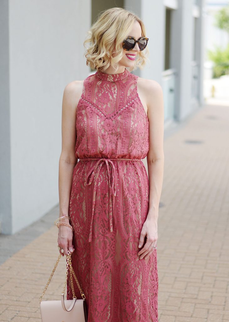 midi dress with lace overlay