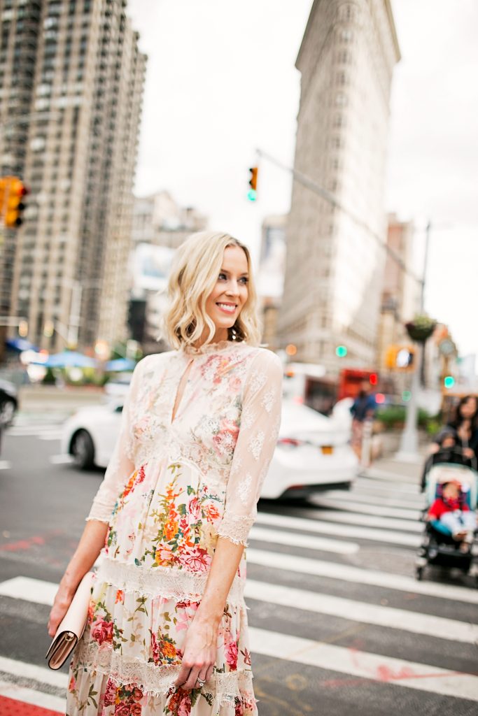 lace and floral dress with long sleeves, flatiron district new york city