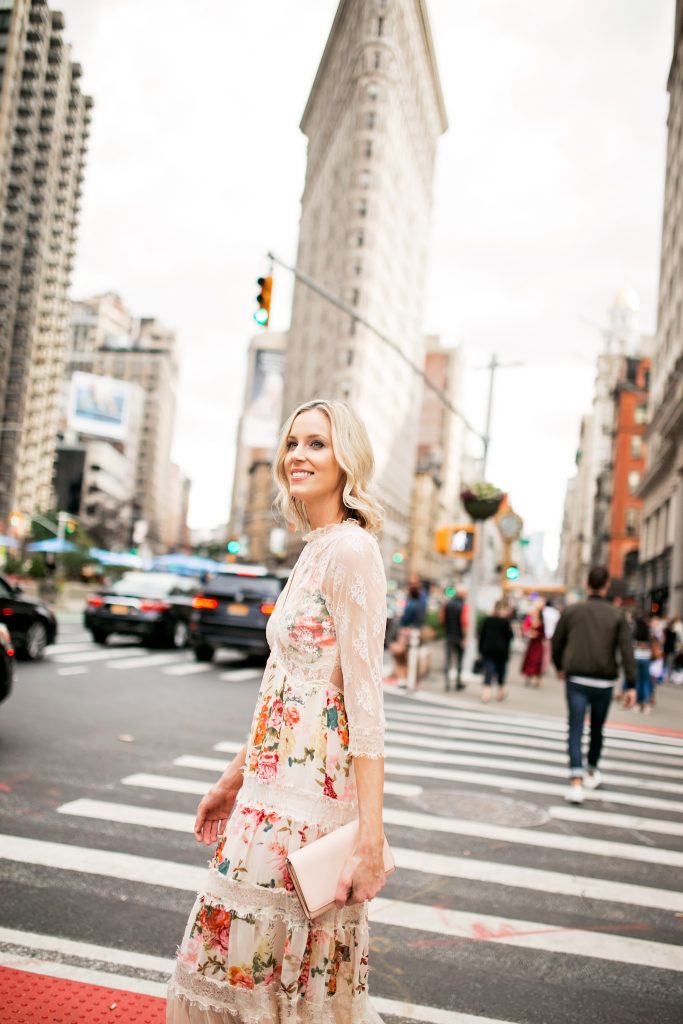 floral dress with sheer lace sleeves