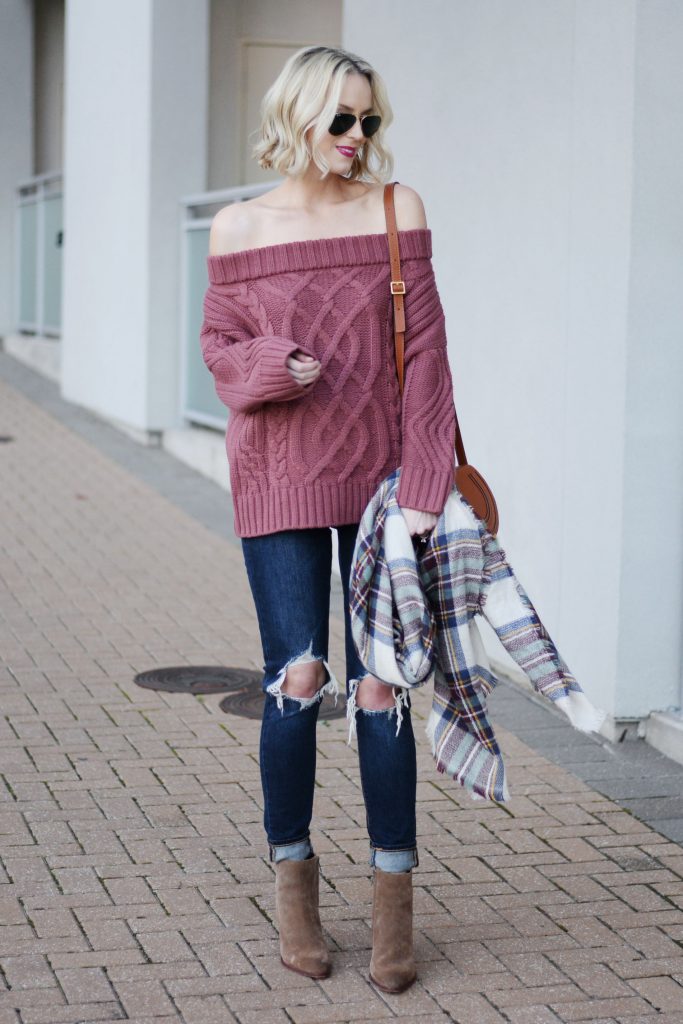 slouchy sweater with cuffed jeans and boots
