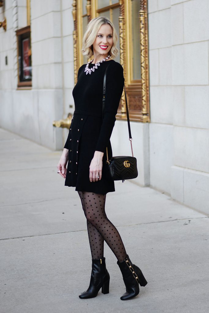 short sweater dress and boots