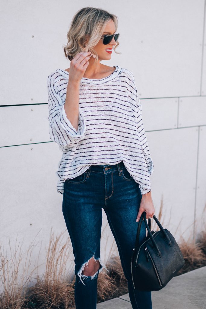 slouchy striped top with jeans
