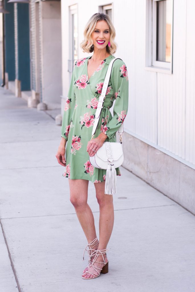 green floral wrap dress
