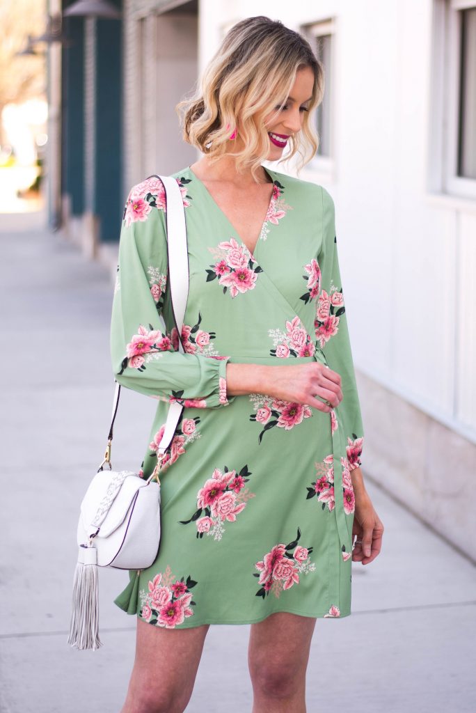 green and prink wrap dress