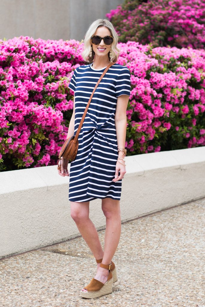 casual knit striped dress with twist detailing