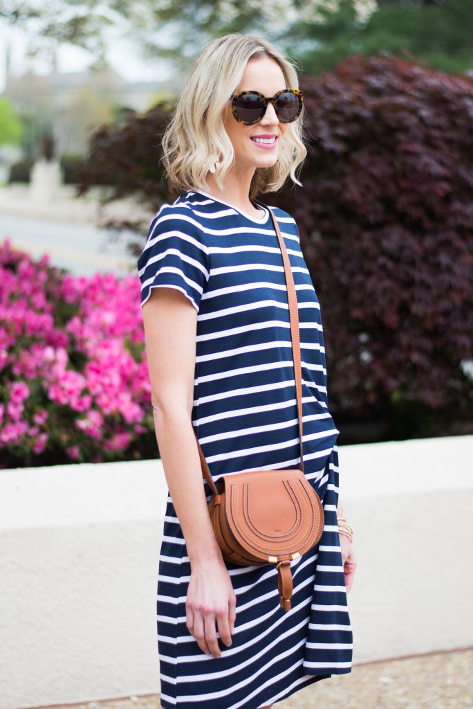 casual striped dress with knot detailing on front