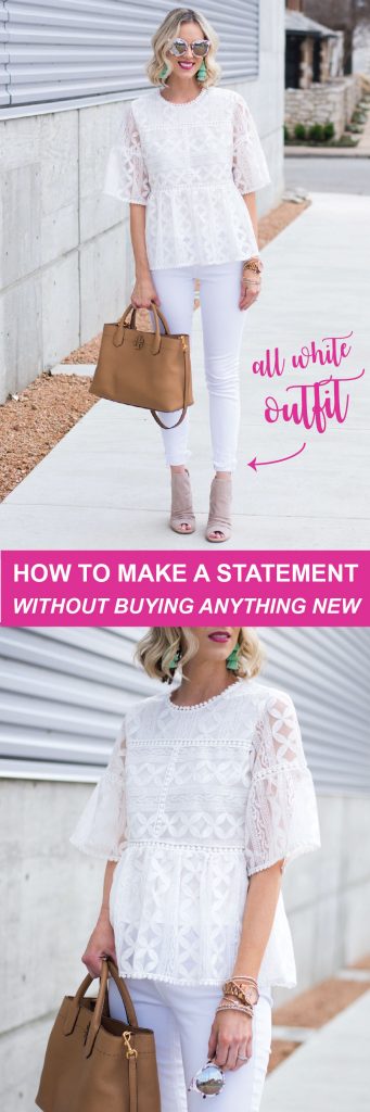 how to make a statement without buying anything new - wear an all white outfit using pieces you already own!