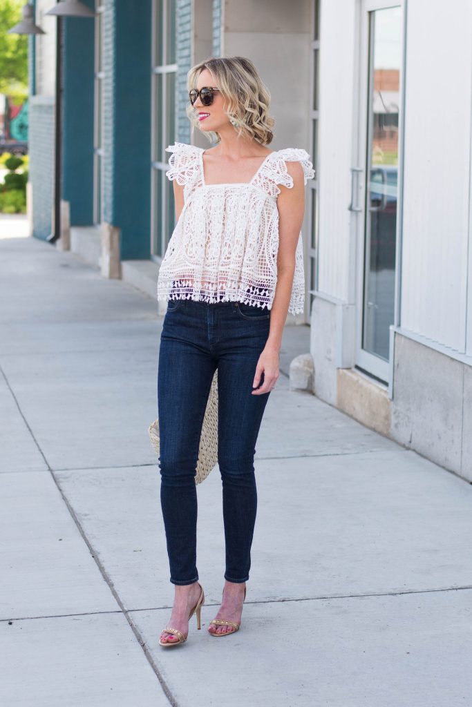 white cropped crochet date night top for spring
