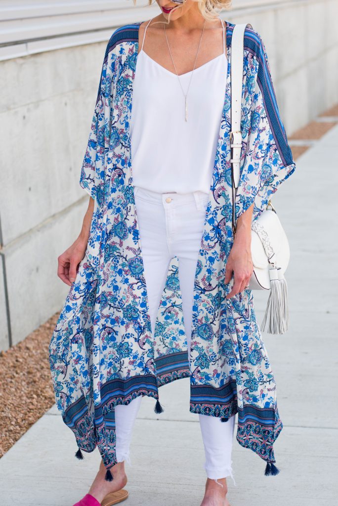 blue and white duster kimono with tassels only $17