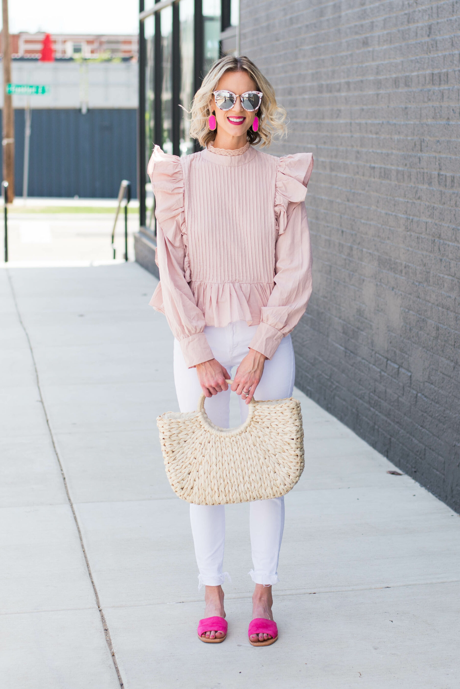 pink ruffle shoulder top 1 - Straight A Style