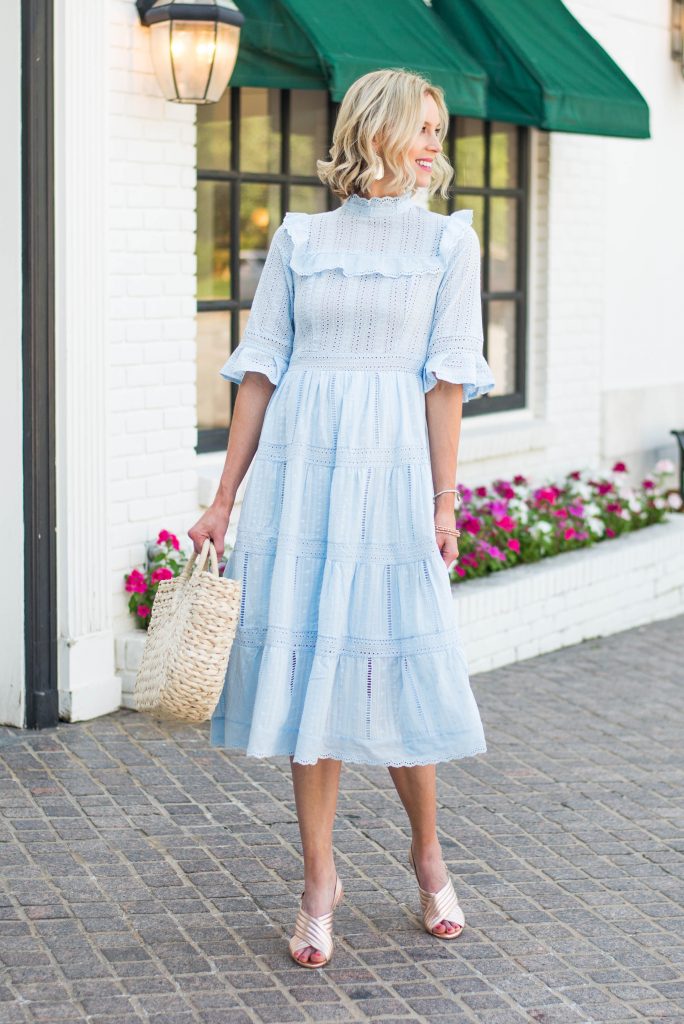 gorgeous light blue lace midi dress