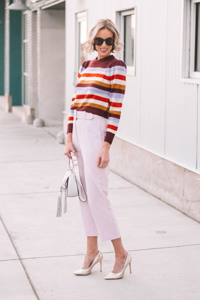 fall 2018 trends, 80s style fashion inspiration, bold stripes, shoulder pads, chunky belt buckles