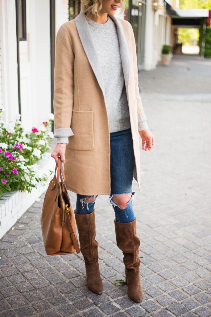 neutral fall outfit made up of classic wardrobe pieces