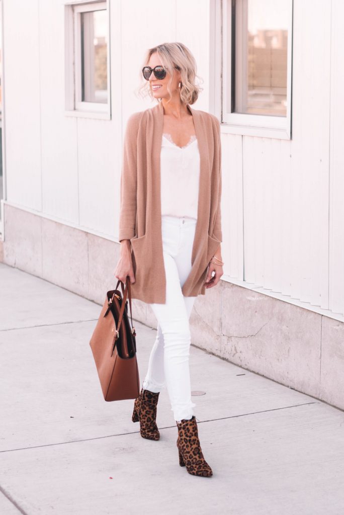 white and tan outfit for fall