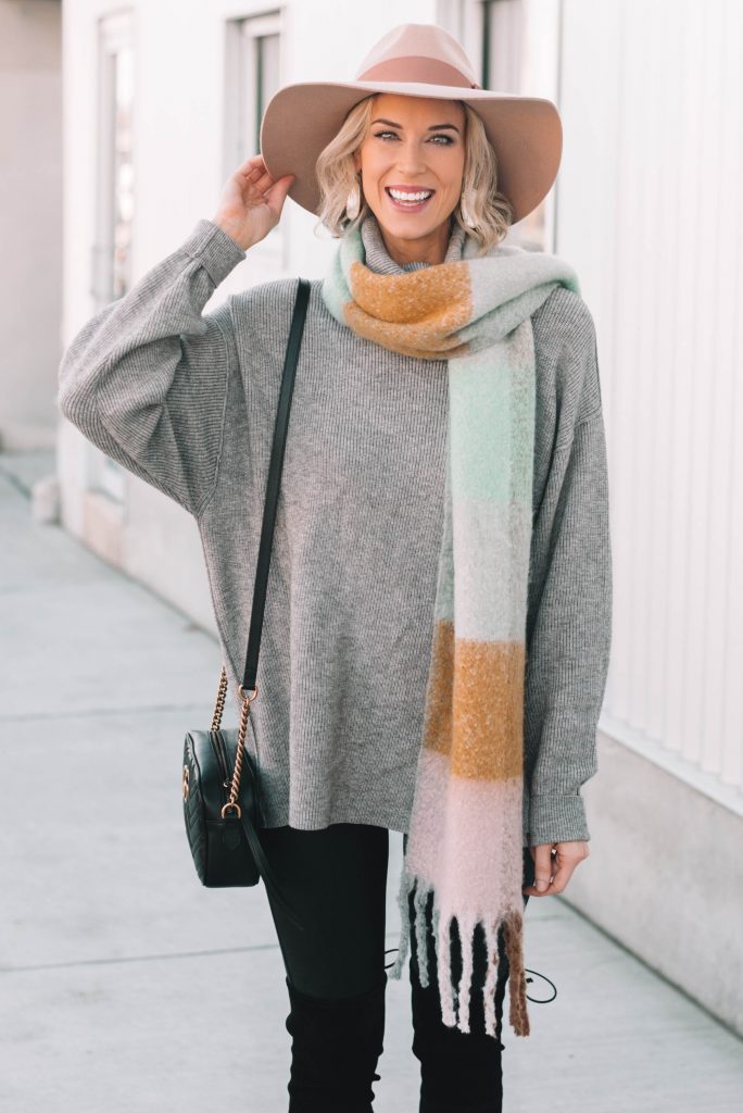 adorable hat with scarf and tunic sweater