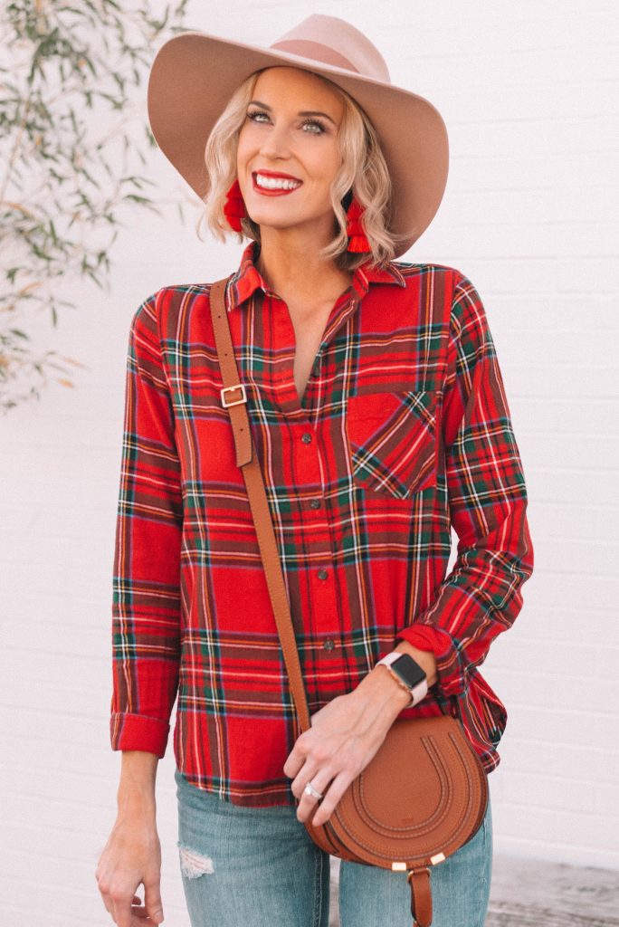 adorable red flannel shirt perfect for a casual holiday outfit 