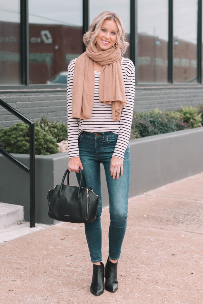 easily create two outfits by layering a cardigan over your favorite striped t-shirt