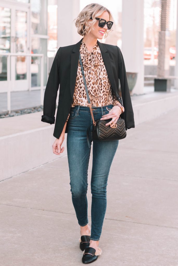 business casual outfit, how to wear leopard, leopard blouse