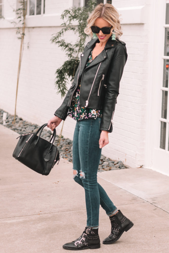 light layers for spring, what to wear for spring, black leather moto jacket