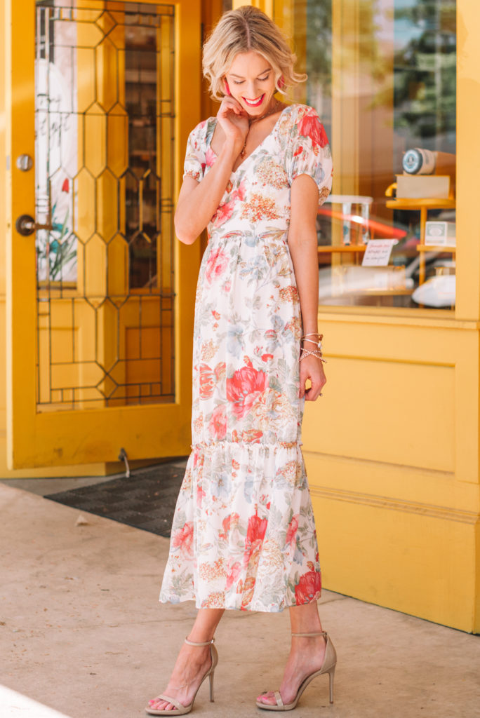 gorgeous long floral dress for spring