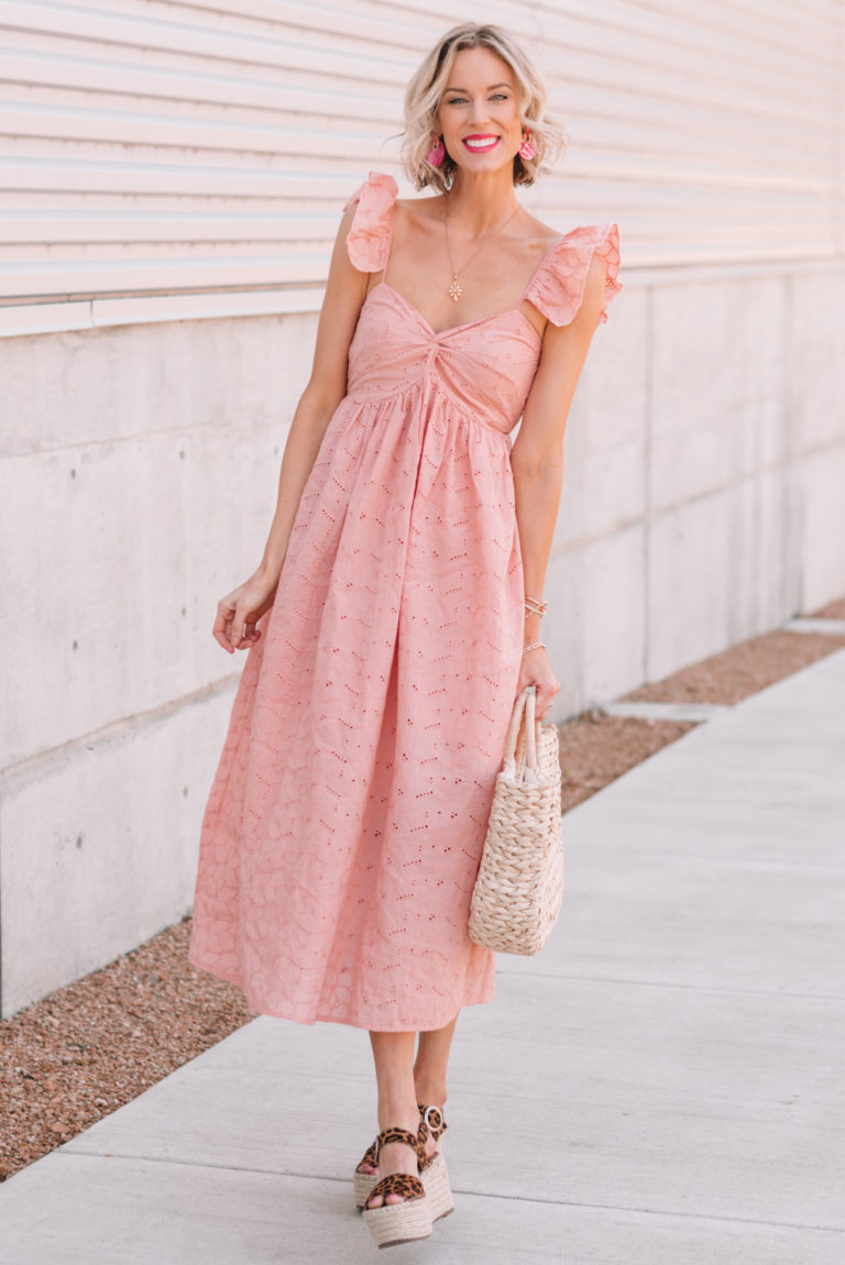 pink eyelet midi dress 1 - Straight A Style